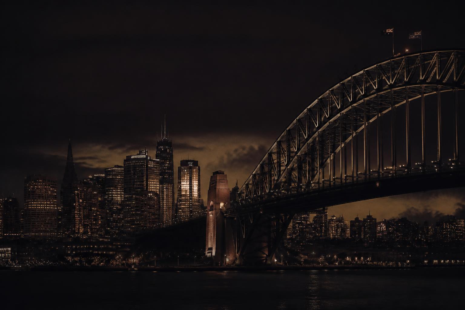 Sydney skyline and Harbour Bridge at dusk